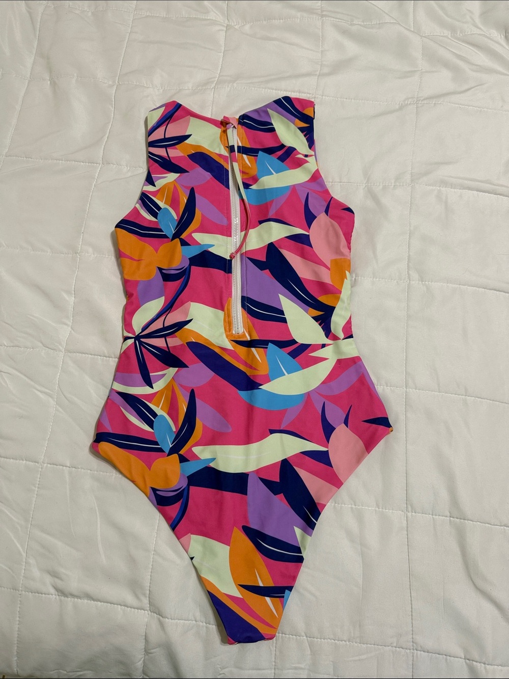 Girls' Bright Pink Tropical Print One-Piece Swimsuit